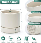 Phoenix Vine 6 Inch Planter Pot with Drainage Hole & Saucer, Deep Water Catch Tray, Straight Cylindrical Round Pot for Plants, Oatmeal, Pack of 4, 23-E-S-4 - Image 3