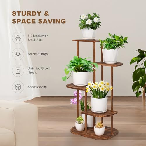 Jotsport 5 Tier Wood Plant Stand for Multiple Plants Indoor Outdoor - Image 2