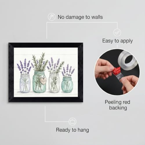 Framed Canvas Wall Art Watercolor Mason Jar Herb Bouquet Seafoam Lavender Rosemary Greenery Canvas Print Poster Black Frame Wall Decor for Kitchen Dining Room Farmhouse Decor, Rustic Gift - Inch 12x16 - Image 2