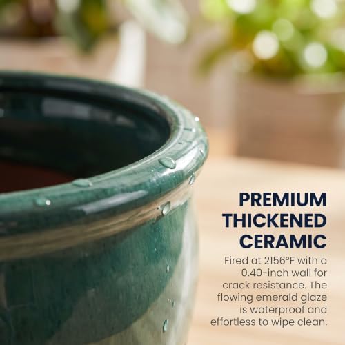 Ceramic Orchid Pot with Drainage Holes and Saucer, Vent Holes，Blue：5.9 Inch - Image 5