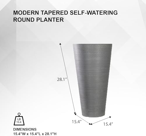 XBrand 28 in. Tall Round Tapered Planter for Indoor and Outdoor Patio Décor, Decorative Garden Flower Pot for Porch, Deck, Entryway and Backyard, Gray 1-Piece - Image 4