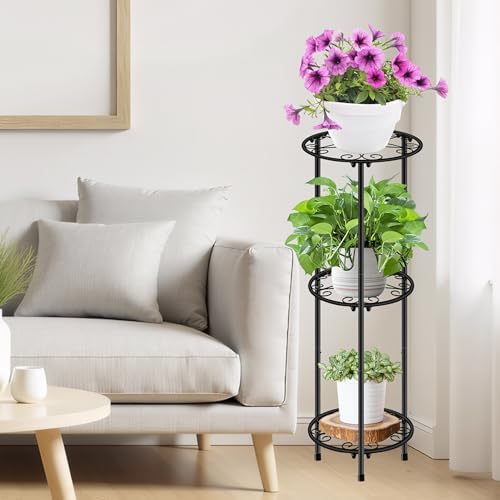 CASIMR Plant Stand Indoor Outdoor, Metal Rustproof Flower Shelf 3 Tier 32.3 inch, Tall Multiple Plant Pot Holder Rack for Garden Patio Living Room Corner Balcony, 2 Pack Black - Image 3