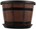 BESTonZON Whiskey Barrel No Drainage Hole Plastic with Saucer Planter by BESTonZON