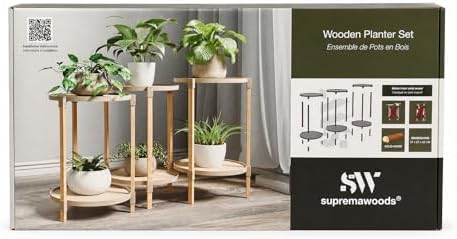 3 Pack Wooden Plant Stand Set for Indoor Outdoor, Modern Plant Holder Shelf - Image 5