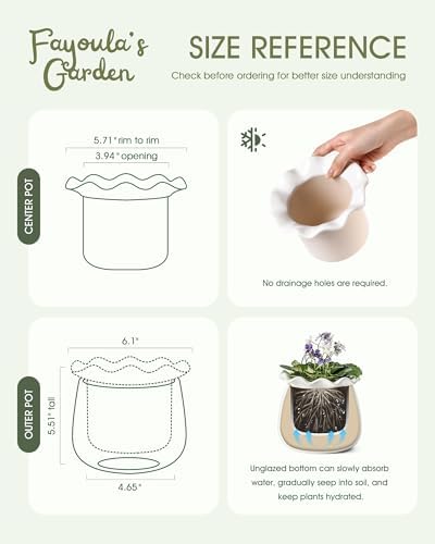 Fayoula Self Watering Plant Pot, 6 Inch African Violet Pots Maintenance, Ceramic Self-Watering Planter for Indoor Plants - Ideal Flower Pot for Thriving Indoor Gardens, White - Image 4