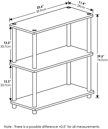 Furinno TURN-N-TUBE Storage Shelves, 3-Tier Book Shelf, Corner Shelf, Toolless Open Shelves, for Organization and Storage, Living Room, Garage, Home Office, French Oak - Image 2