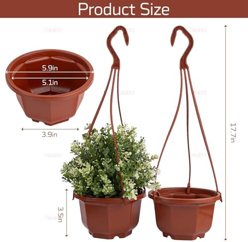 AUEAR, 50 Pack Plastic Hanging Plant Pots Containers Outdoor Indoor Planters with Drainage Holes Hooks Brown - Image 2