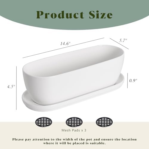 E-liu14 Inch Oval Ceramic Planter Pot with Drainage Hole Saucers - Image 2