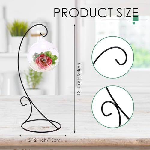 Tandefio 16 Pcs Black Iron Ornament Holder Stand 13" Glass Globe Plant - Image 2