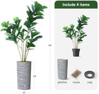 Artificial Tree in Modern Geometric Pattern Planter, Fake Ficus Lyrata Silk Tree for Indoor and Outdoor Home Decoration - 66" Overall Tall (Plant Pot Plus Tree) - Image 3