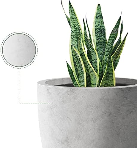 Round Concrete/Fiberglass Indoor & Outdoor Lightweight Decorative Plant Pots with Drainage Hole, Single Planter, 16.5" L, Natural Concrete - Image 5