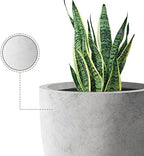 Round Concrete/Fiberglass Indoor & Outdoor Lightweight Decorative Plant Pots with Drainage Hole, Single Planter, 16.5" L, Natural Concrete - Image 5