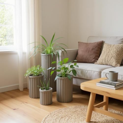 Round Strata Column Planter, 16.5 Inch, Brown Grey - Image 6
