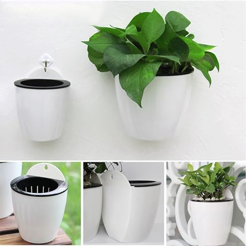 MOUYAT 10 PCS 7 Inch Plastic Wall Mounted Lazy Flower Pots, White Self Watering Hanging Planters with Hooks and Ropes, Water Hanging Plant Pots for Indoor Outdoor Plants - Image 4