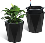16 Inch Self Watering Planters Set of 2, Tall Diamond Design, with Water Level Monitor, Indoor Outdoor Flower Pots for Patio, Porch, Living Room, Home Office, White Black by STMHOM
