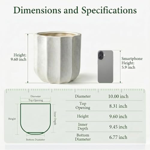 10 Inch Ceramic Plant Pot for Indoor Plants with Drainage Hole - Image 3