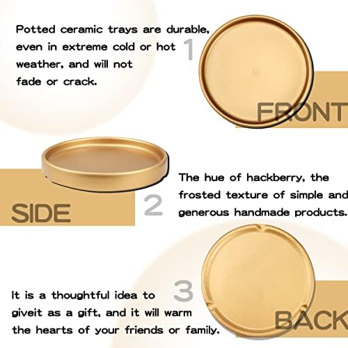 7 Inches Round Ceramic Plant Saucer Drip Tray Set of 2 for Indoor Small Flower Pots Home Garden Outdoor Flower Plant Pot,Gold Saucers - Image 3