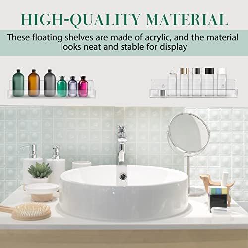Blulu 12 Packs 14 Inch Acrylic Floating Shelf Wall Mounted Invisible Acrylic Shelf Ledge Floating Bookshelf for Living Room Office Bedroom Bathroom Kitchen Decoration Space Save (Clear) - Image 5