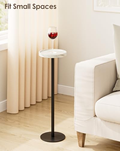 Round Drink Table, Small Pedestal Side Table, White Marble - Image 5