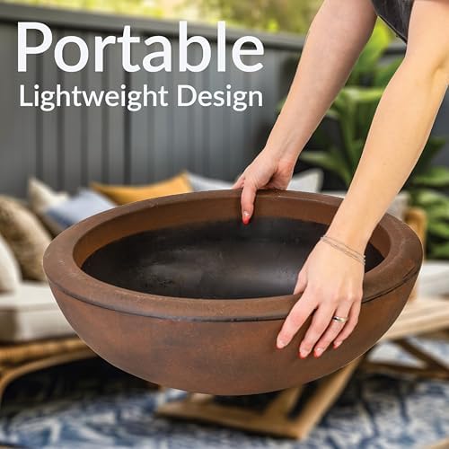 Sunnydaze Percival 20.75" Shallow Outdoor Planter Bowl, Rust - Image 2