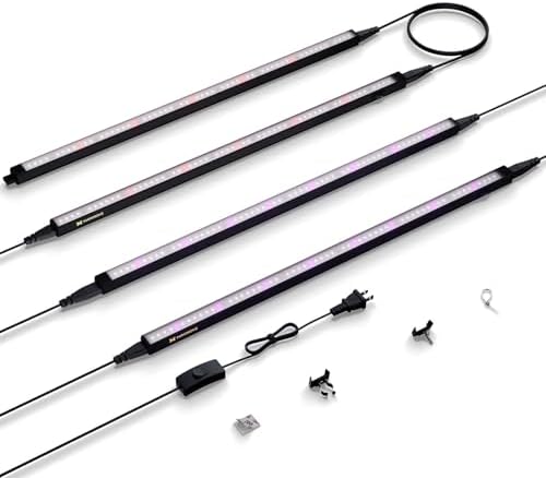 Maygrove Grow Lights for Indoor Plants, Tunable Spectrum 2FT LED Growing Lamp 28W (4 x 15W), T5 Grow Light Strip for Seed Starting, Vegetables, Linkable, Black, 4-Pack by MAYGROVE