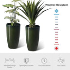 Glitzhome 23.5" H Large Tall Planter for Outdoor Plants,Set of 2 Plastic Tall Planters with Drainage Holes,Round Tapered Faux Ceramic Gradient Green Flower Tree Pots for Porch Patio Indoor Outdoor - Image 3