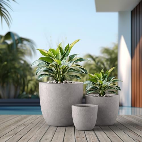Kante Set of 3 CON Gray Concrete Bowl Planters 18" 14" 10" Dia - Image 3