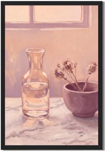 Still Life Vase and Dried Flowers Wall Art, Black Framed Print by Unknown