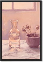 Still Life Vase and Dried Flowers Wall Art, Black Framed Print by Unknown