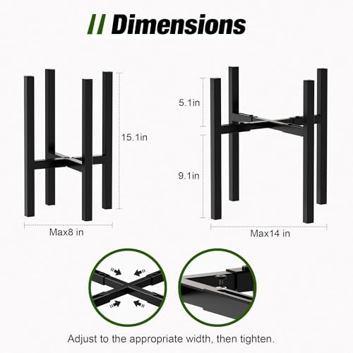 Urban Deco 2PK Adjustable Metal Plant Stand, Fits 8-14 Inch Pots, Black - Image 2