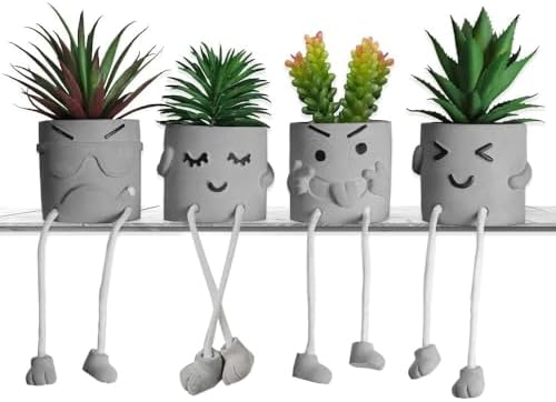 MAKHOT Artificial Succulents Potted Plant Set, Faux Succulents Office Decorations for Work Desk, Fake Plant Wall Shelf Decor for Gift, Bathroom Small Plants Decoration, Mini Plants Window Sill Decor by MAKHOT