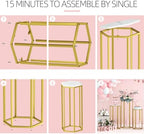 Urban Deco Cylinder Stands for Party, Set of 3 Gold Hexagon Pedestal Stands - Image 5