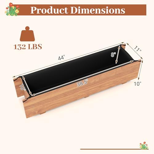 HAPPYGRILL Wooden Raised Garden Bed with 4 Drainage Holes, Black Liner - Image 7