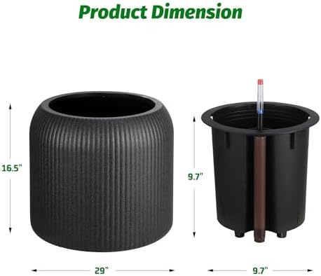 Hipicute 14 Inch Tall Self Watering Pots Set of 2 with Water Level Monitor, Tall Planters for Indoor and Outdoor Plants, Flower Pots for Living Room, Bedroom, Office, Patio, Porch, Garden, Black - Image 4