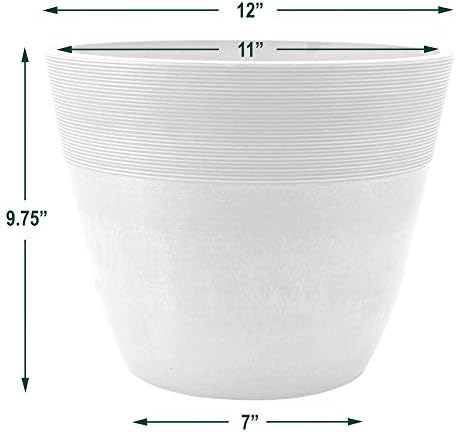 PSW Pot Collection 12-inch Plastic/Stone/Wood Composite Large Ribbed Planter – No Drainage Hole (Drillable), Indoor/Outer Garden Pot for Foliage, Trees, Flowers, Ferns, Cement Gray - Image 4