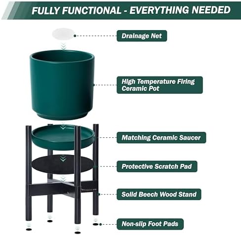D'vine Dev Ceramic Pot with Ebony Wood Stand, Teal, 10 in, 55-B-L-4 - Image 5