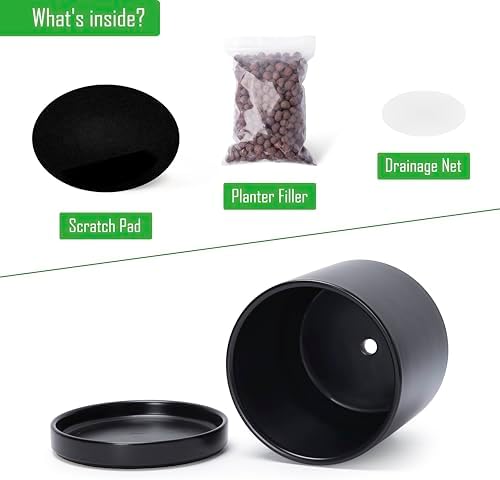 D'vine Dev 2-Pack Ceramic Pots with Saucers, Black, 8.2 in, 94-V-D-2 - Image 4