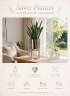 Serene Spaces Living Gold Planter with Detachable Metal Stand, Decorative Indoor Planter Pot, Flower Pots Stand for Living Room, Kitchen, Office, in 3 Sizes (Silver - Short) - Image 6
