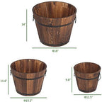 Wooden Whiskey Barrel Planters,Wooden Pot Set,3 PCS Large Wooden Planter Barrel Set, 11.5"(Dia)- 18"(Dia) Real Wood Indoor/Outdoor Flower Pot w/Drainage Holes, Different Sizes, Large Garden Container - Image 4