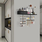 VINAEMO Jewelry Organizer Hanging Wall Mounted Jewelry Holder with Rustic Wood Drawer & Large Capacity Storage Shelf Rack Display for Earrings Rings Necklaces Bracelet(Black) - Image 4