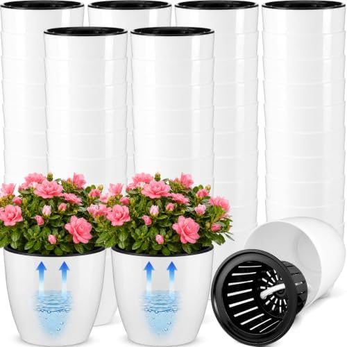 Self Watering Plant Pots, 3.5'', White Black, 54 Pcs by Ferrochef