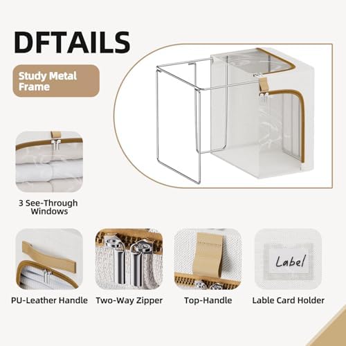 CYhom Storage Bins with Metal Frame, 3-Clear Windows Openings, 34L, White - Image 6