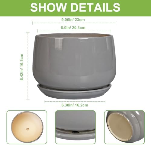 G EPGardening Ceramic Plant Pots, 9 Inch Planter, Gray - Image 3