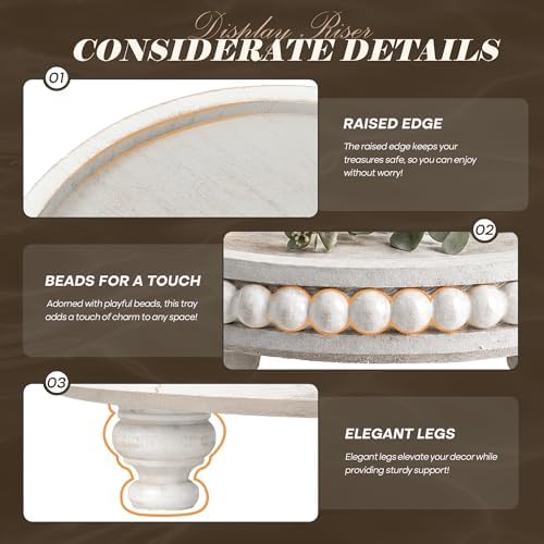 EOSAHR Beaded Wood Riser, Rustic Pedestal Stand for Kitchen Sink, Whitewash - Image 6