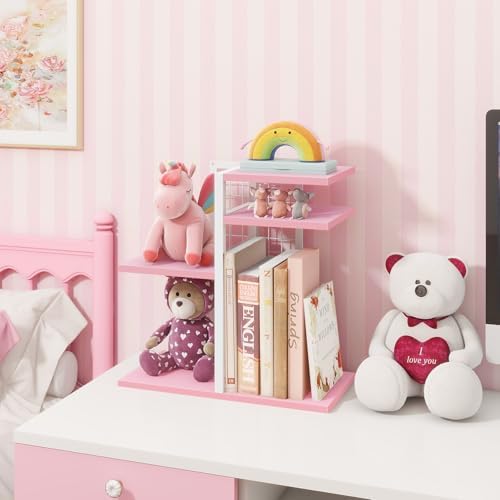 ELITEROO Desktop Bookshelf, Tiered Desk Organizer Shelf, Wooden Tabletop Bookshelf Small Desk Book Shelf, Dresser Top Organization Storage Rack and Desk Decorations for Women Office, Pink - Image 7