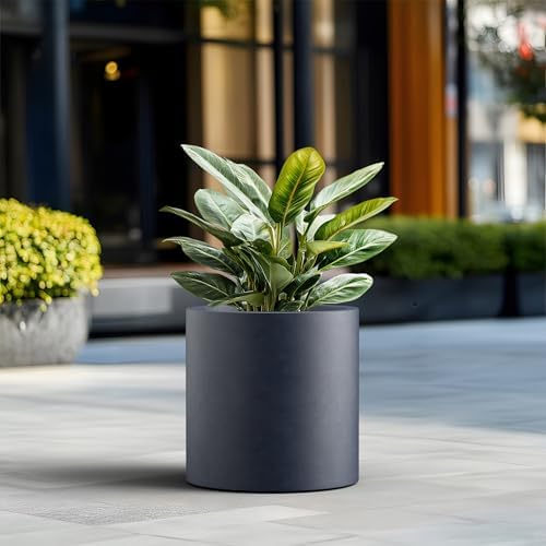 Kante Charcoal Concrete Planter 15.8" Tall All-Weather Round Large Pot - Image 4