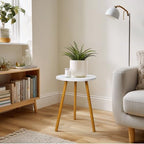 KINNARY Tall Plant Stand Indoor, Mid Century Wood White Flower Stand for Corner, Metal Plant Holder, Modern Home Decor Small Round Side End Table (11.8"x20") - Image 2