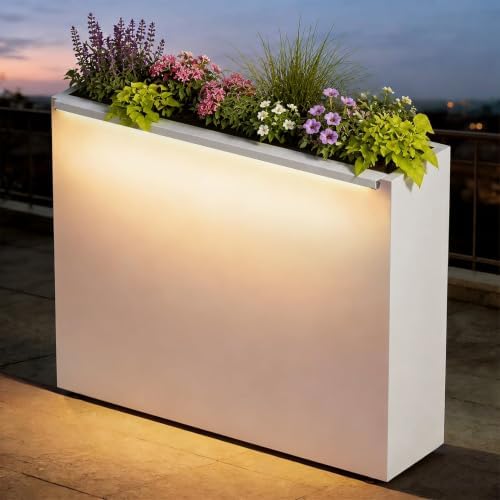 GSK 30" H Rectangular Metal Planter with Led Light for Indoor Outdoor White by GSK