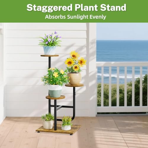 iDavosic.ly Plant Stand Indoor with Wooden Trays, 3 Tier Shelf, Black Brown - Image 6