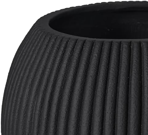 16" Sphere Fluted Outdoor Planter, Black,Modern Round Plant Pot - Image 7